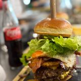 BBQ burger with bacon